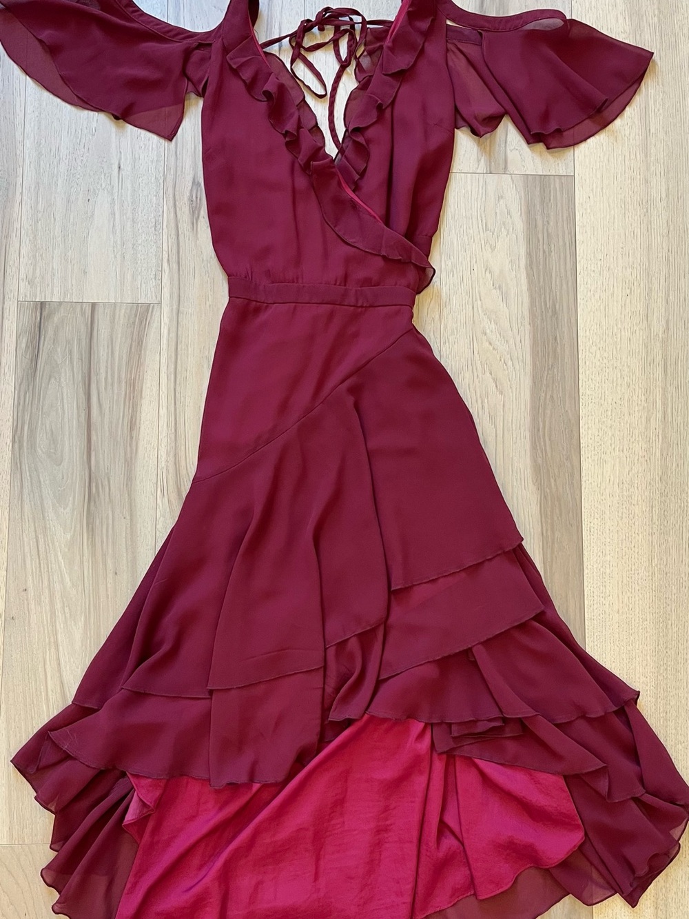 Mia Joy RARE Women's Burgundy Ruffle Wrap Midi Dress
